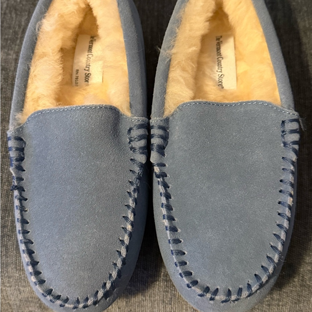 Cozy Blue Suede Vermont Country Store Slippers